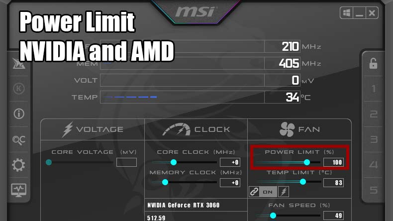 MSI Afterburner power limit slider screen